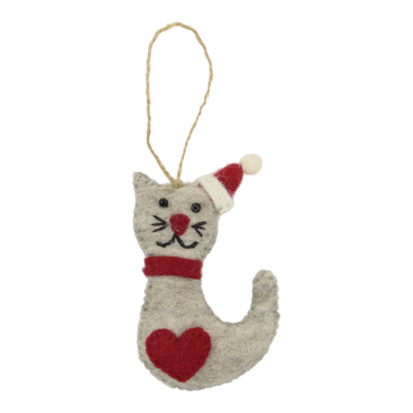 Ornament vilt kerst kat kerstmuts grijs