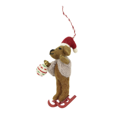 Ornament felt christmas dog skates pink jacket