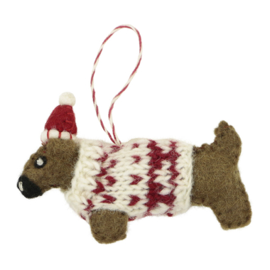 Ornament vilt kerst teckel muts/jas rood