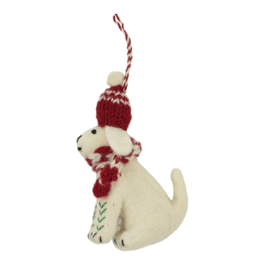 Ornament vilt kerst hond muts/sjaal rood