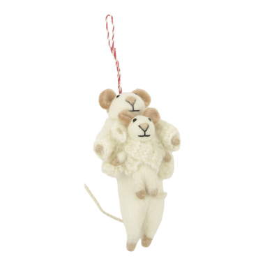 Ornament vilt kerst muis houdt baby vast