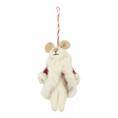 Ornament vilt kerst muis jas rood