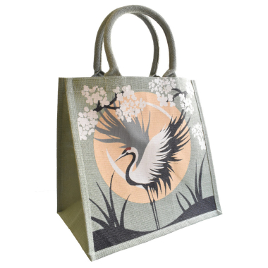Tas jute kraanvogels grijs