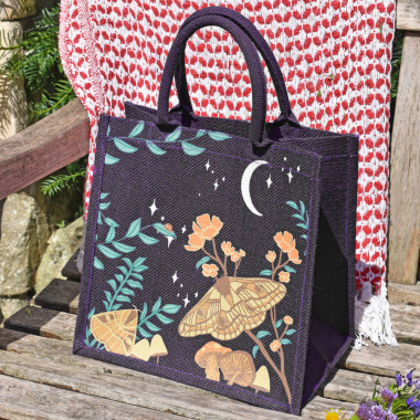 Tas jute natuur blauw