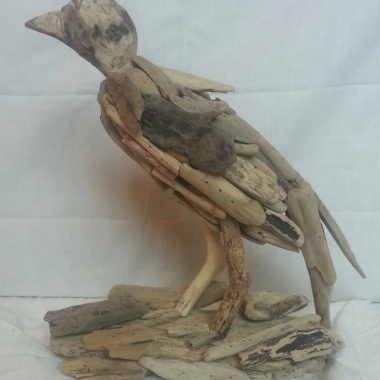 Houten Vogel, drijfhout 30 cm