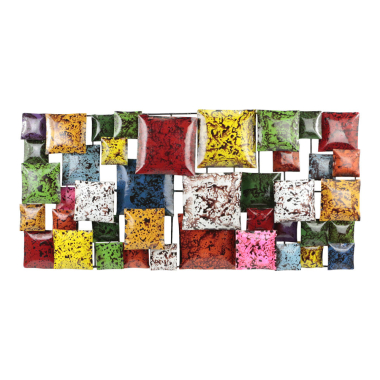 Wanddecor metaal blokken meerkleurig 80x40 cm