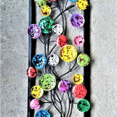 Wanddecor metaal frame cirkels meerkleurig