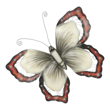 Wanddeco metalen vlinder Exotic model 03, 55 x 47 cm White-Red