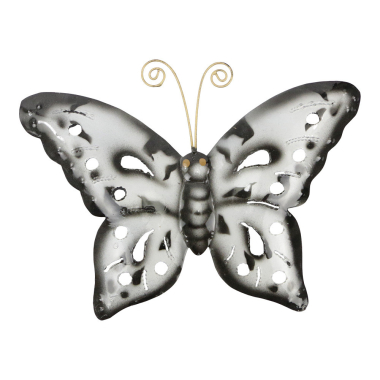 Wanddeco metalen vlinder, 24 x 17 cm, Black-White