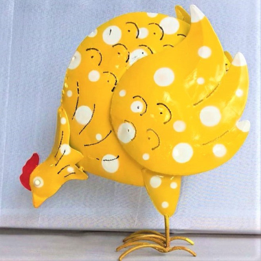 Metalen kip, model 05 Yellow/white dot 31 x 15 x 31 cm