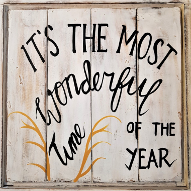 Houten tekstbord met frame "Wonderful time" 37x36x3 cm