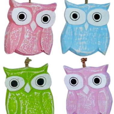 Owl Pastel ass, houten ornament 5,5x1x6.5 cm