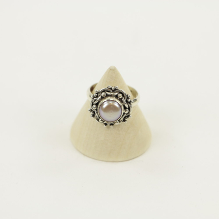 Ring zilver Mt. 6/52 Roze Parel MN02