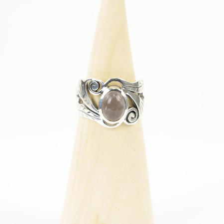 Ring zilver Mt. 8/57 Rozenkwarts HAS33