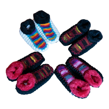 Wollen Sloffen, kind M, leren zool, fleece gevoerd, assorti