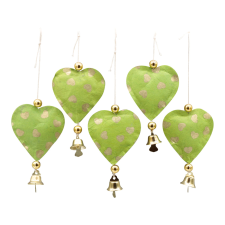 Single Hartje lichtgroen, goud, Set 5x