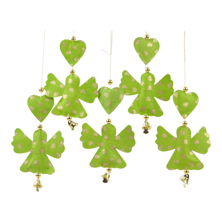 Double Hartje + Engeltje lichtgroen goud, Set 5x