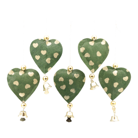 Single Hartje donkergroen, goud, Set 5x