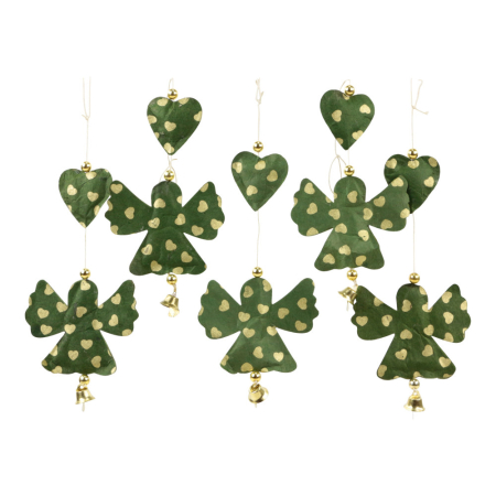 Double Hartje + Engeltje donkergroen goud, Set 5x