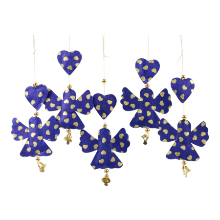 Double Hartje + Engeltje blauw goud, Set 5x