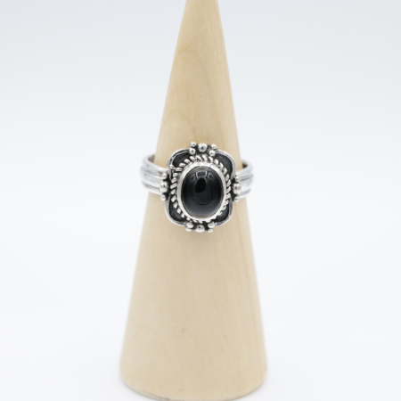 Ring zilver Mt. 9/60 Zwarte Onyx HR53