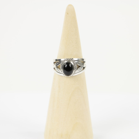 Ring zilver Mt. 9/60 Zwarte Onyx HR149