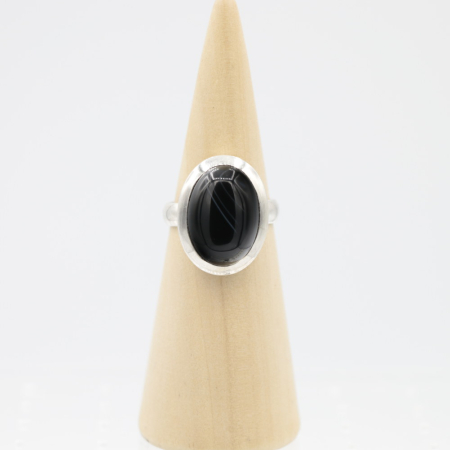 Ring zilver RAJ01 Zwarte Agaat Mt. 9/60