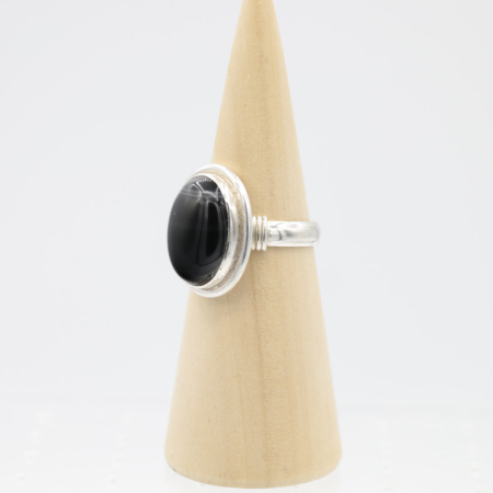 Ring zilver Mt. 8/57 Zwarte Agaat gestreept RAJ8a
