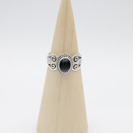 Ring zilver Mt. 9/60 Zwarte Onyx HR113