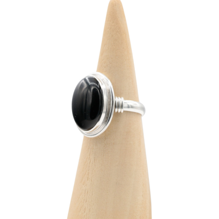 Ring zilver RAJ8a Obsidiaan Mt. 8/57