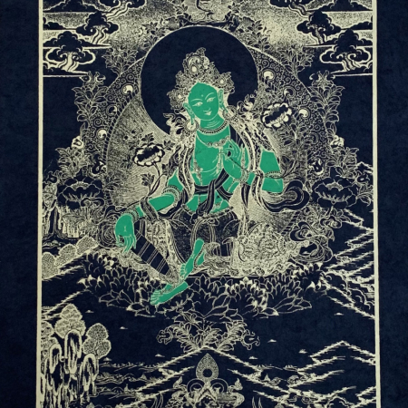 Groene Tara print op handgeschept papier