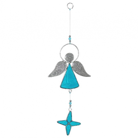 Ornament van resin engel en ster turquoise/ zilver
