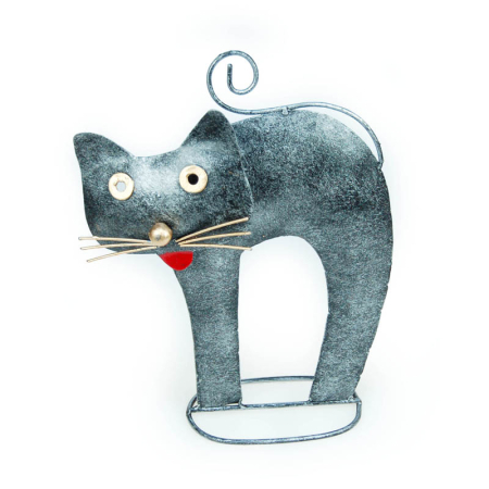 Beeld metaal kat kijkt opzij antiek zilver XS