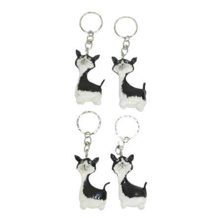 Schlüsselanhänger Holzkatze schwarz/weiß