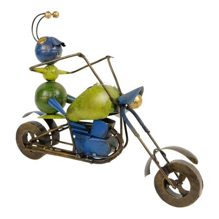 Beeld metaal mier op een motor blauw/groen