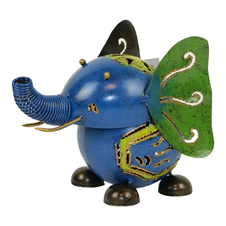 Beeld metaal olifant blauw/groen