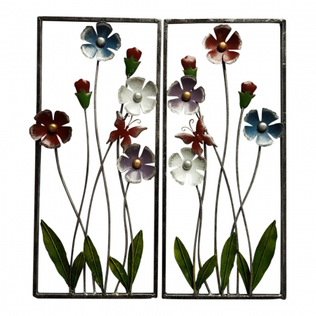 Wanddecoratie metaal bloemen frame set2