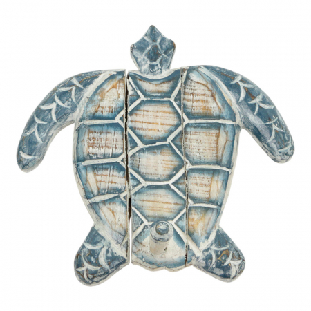 Wanddecoratie hout schildpad blauw S