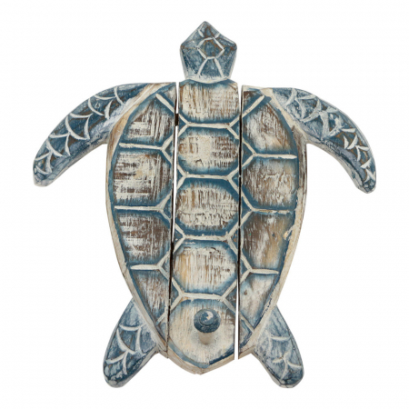 Wanddecoratie hout schildpad blauw L