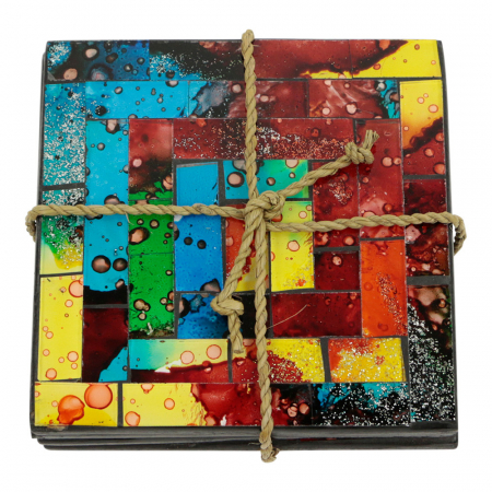 Onderzetter mozaiek regenboog mix set van 4