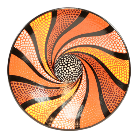 Schaal terracotta stippen/spiraal oranje L