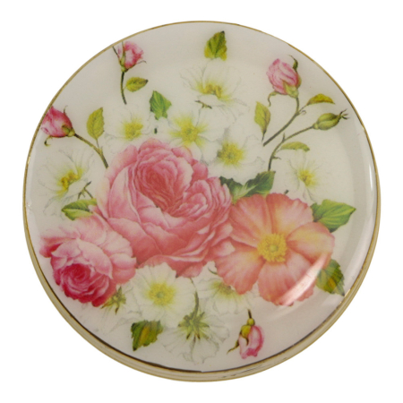 Pillendoos zeefdruk bloemen wit/roze