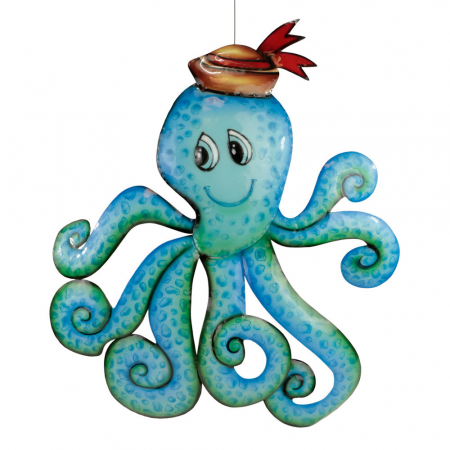Wanddecoratie metaal octopus met hoed