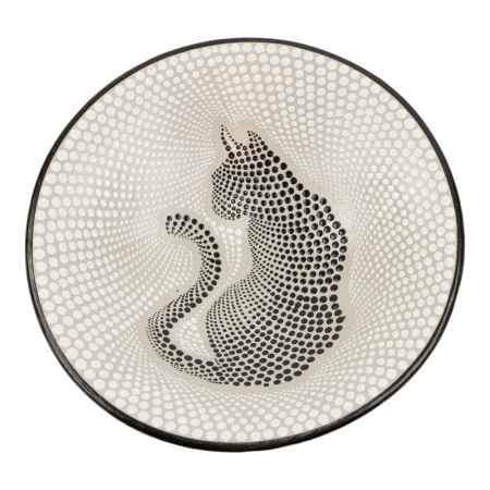 Bowl terracotta dots cat black L