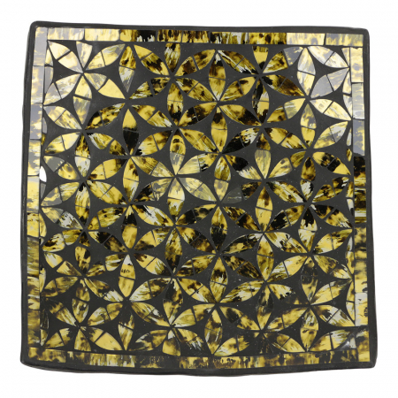 Schaal mozaiek bloem vierkant bruin/geel M