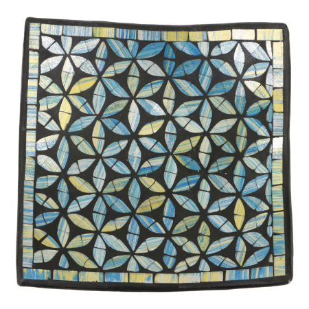 Bord terracotta mozaiek bloem vierkant blauw M