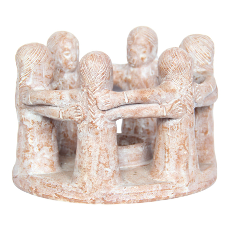 Waxinelichthouder terracotta vriendenkring 6pers wit gekalkt