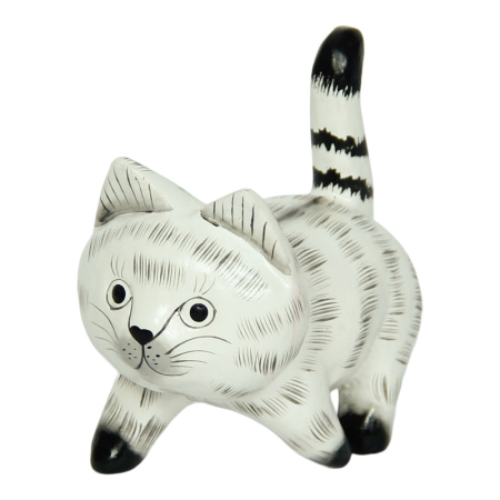 Beeld hout kat wandelend wit S