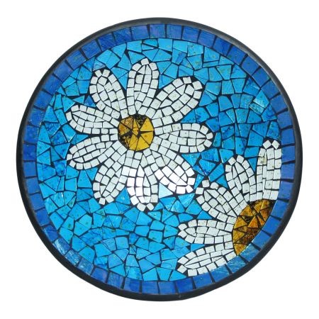 Schaal terracotta mozaiek madeliefje blauw XL