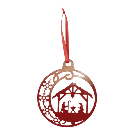 Ornament metaal kerststal met maan rood